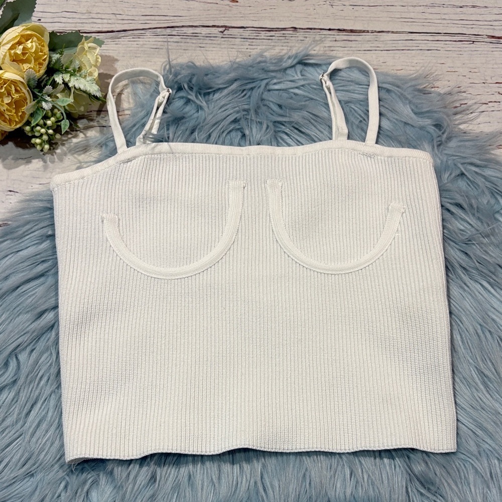 DISSH White Ribbed Cropped Tank with Underbust Stitching